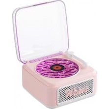 Narnuga Nostalji Mini Plak Görünümlü Radyolu Bluetooth Hoparlör 3D Ses Dalgası Retro Müzik Plak Pembe