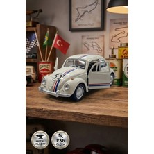 Craftivio 1:36 Ölçek Metal Vosvos Çek Bırak Araba Kapıları Açılan Oyuncak 1947 Volkswagen Beetle - Beyaz