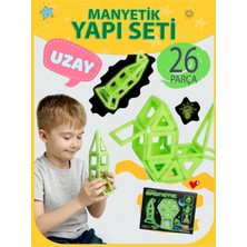 Craftivio Glow Manyetik Yapı Blokları 26 Parça Karanlıkta Parlayan Eğitici Zeka Oyunu Uzay Seti