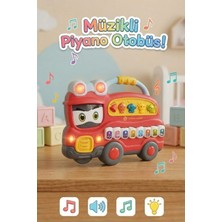 Craftivio Eğitici Müzikli Işıklı Piyano Otobüs - Hayvan Sesli ve Notalı Bebek Aktivite Oyuncağı Kırmızı