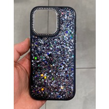 Iphone 16 Pro Uyumlu Simli Epoksi Kılıf Kamerası Taş Detaylı Parıltılı Simli Telefon Kılıfı