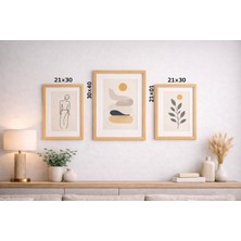 Modern Minimal Doğal Ahşap Görünümlü Çerçeve Seti | 3’lü Duvar Tablosu | Pleksi Camlı