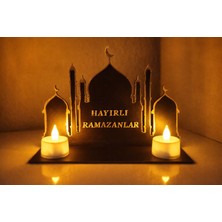 MD Design Hayırlı Ramazanlar Dekoratif Mumluk | Siyah & Beyaz | Ramazan Sofrası ve Ev Dekoru