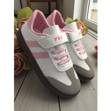 Ellaboni Unisex Cırtlı Rahat Hafif Çocuk Spor Ayakkabı Beyaz-Pembe