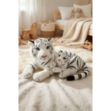 Craftivio Yavrulu Peluş Kaplan - Gerçekçi Anne ve Bebek Kaplan Oyuncak Uyku Arkadaşı (45 Cm)