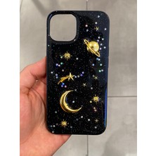 Iphone 15 Uyumlu Simli Epoksi Kılıf Kamerası Taş Detaylı Parıltılı Simli Telefon Kılıfı