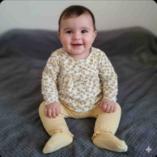 Nazar Bebekız Bebek Çiçek Desenli Fırfırlı Uzun Kollu Tunik ve Fitilli Pantolon 2'li Takım