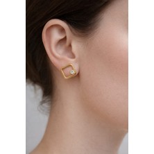 Feyz Tasarım Şık Kare Gold Küpe