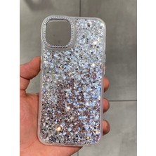Iphone 15 Uyumlu Simli Epoksi Kılıf Kamerası Taş Detaylı Parıltılı Simli Telefon Kılıfı