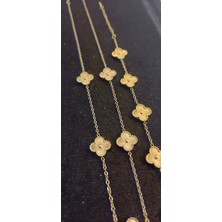 Shae Jewelry 5'li Gold Renk Yonca Model Kolye ve Bileklik Paslanmaz Çelik Büyük Boy