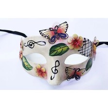 MiraLive Kelebek ve Çiçek Işlemeli Venedik Maskesi Kırmızı Renk 10X18 cm