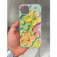 Iphone 14 Plus ve 15 Plus Uyumlu Hologramlı Çiçek Desenli Kılıf Kenarları Renk Detaylı Silikon Kılıf