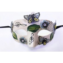 MiraLive Kelebek ve Çiçek Işlemeli Venedik Maskesi Siyah Renk 10X18 cm