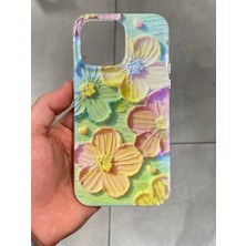 Iphone 14 Pro Max Uyumlu Hologramlı Çiçek Desenli Kılıf Kenarları Renk Detaylı Silikon Kılıf