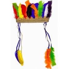 Just Cheap Store Rengarenk Tüylerle Işlenmiş Lastikli Kızılderili Başlığı