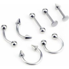 Jaida Moda Unisex Gümüş Cerrahi Çelik Piercing 7'li