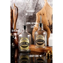 TheBRo 500ML Plus Serisi Ahşap Stantlı Şeffaf Zeytinyağı Şişesi,ayçiçek Yağı Şişesi
