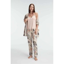 MOTTO10 Butik Anıl 5840 Ip Askılı V Yaka Kadın Viskon Çiçek Desenli Yazlık Dantel Detaylı Pijama Takımı Sabahlık
