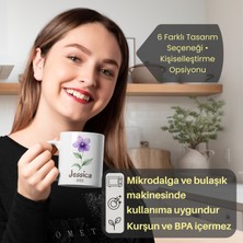 Tişört Kodu Kişiselleştirilebilir Çiçek Tasarımlı Porselen Kupa – 6 Tasarım Seçeneği (Mor Krizantem)