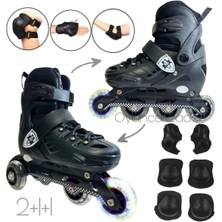 Depomiks Avm Siyah Teker Ayarlanabilir Çocuk Alıştırma Paten 2 Fonksiyon Koruyucu Set