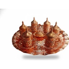 Seçilir Hanzade Serisi: Osmanlı Motifli 6 Kişilik Parlak Bakır Renk Kahve Takımı – Tepsi ve Lokumluk Dahil