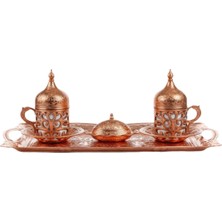 Be Beauty Hanzade Serisi: 2 Kişilik Osmanlı Mirası Parlak Bakır Renk Kahve Takımı – Tepsi ve Lokumluk Dahil