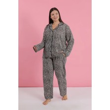 İlk El Grup Kadın Büyük Beden Leopar Desenli Düğmeli Pijama Takımı IEG-ÇKRS34