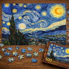 Exin Van Gogh Starry Night Temalı 500 Parça Ahşap Puzzle – Yetişkinler Için Sanatsal Zeka Oyunu