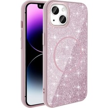 iPhone 11 Kılıf M-Safe Şarj Özellikli Parlayan Simli Zore Okso Kılıf Pembe