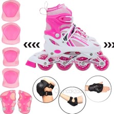 Depomiks Avm Paten Işıklı Ayarlanabilir Çocuk Alıştırma Pateni 2 Fonksiyon Dizlik Dirseklik Bileklik Koruyucu Set