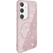 Galaxy S24 Fe Kılıf M-Safe Şarj Özellikli Parlayan Simli Zore Okso Kılıf Pembe