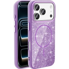 iPhone 17 Pro Max Kılıf M-Safe Şarj Özellikli Parlayan Simli Zore Okso Kılıf Mor