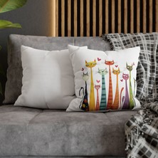 Tişört Kodu Sevimli Kediler Desenli Gabardin Yastık Kılıfı – Bej