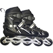 Depomiks Avm Siyah Işıklı Silikon Teker Numara Ayarlanabilir Alüminyum Gövde Çocuk Alıştırma Pateni 2 Fonksiyon