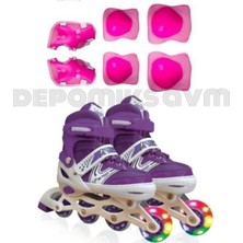 Depomiks Avm Mor Paten Ayarlanabilir Alıştırma Başlangıç Pateni Dizlik Bileklik Dirseklik Set