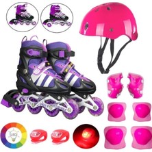 Depomiks Avm Mor Işıklı Teker Ayarlanabilir Çocuk Alıştırma Paten 2 Fonksiyon Çakarlı Kask Dizlik Set
