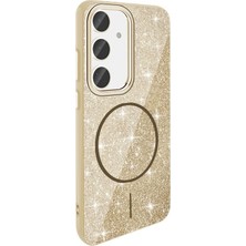Galaxy S24 Fe Kılıf M-Safe Şarj Özellikli Parlayan Simli Zore Okso Kılıf Gold