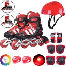 Depomiks Avm Kırmızı Işıklı Teker Ayarlanabilir Çocuk Alıştırma Paten 2 Fonksiyon Çakarlı Kask Dizlik Set