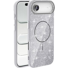 iPhone 17 Air Kılıf M-Safe Şarj Özellikli Parlayan Simli Zore Okso Kılıf Beyaz