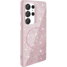 Galaxy S25 Ultra Kılıf M-Safe Şarj Özellikli Parlayan Simli Zore Okso Kılıf Pembe