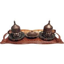 Be Beauty Hanzade Serisi: 2 Kişilik Osmanlı Mirası Eskitme Bakır Renk Kahve Takımı – Tepsi ve Lokumluk Dahil