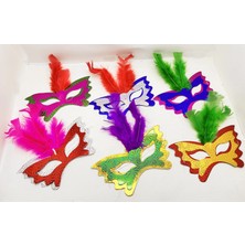 Renkli Parti Maskesi 639LI | Tüylü Karton Maske Seti (Lastikli) - Lisinya