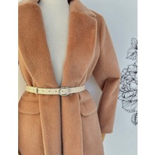 Erdesign Kadın Gümüş Tokalı Bej Kemer