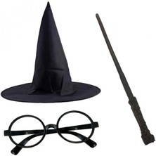 MiraLive Harry Potter Siyah Şapkası Harry Potter Gözlüğü Harry Potter Asası 3 Lü Set