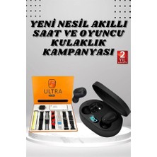 Dijital Göstergeli Kulaklık ve 7 Kordonlu Akıllı Saat Android ve Ios Uyumlu Uyku Takibi Sesli Görüşme - Bamido