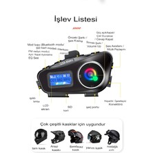 Q58-MAX Radyolu 2 Kişi Bağlantılı Bluetooth Kask Kulaklık Ekranlı Fenerli Müzik ve Telsiz Intercom - Lisinya