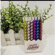 Moderncevher 6'lı Metalik Burgu Tasarımlı Pasta Mum Seti - Karışık Renkli