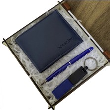 MiraLive Mavi Cüzdan Kalem ve Deri Mavi Anahtarlık Set