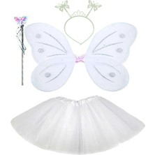 MiraLive Beyaz Kelebek Kostümü - Beyaz Kelebek Kostüm Aksesuar Seti 4 Parça