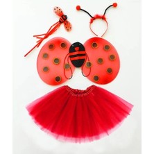 S'82 Kırmızı Uğur Böceği Kostüm Seti - Tütü, Kanat, Taç, Asa